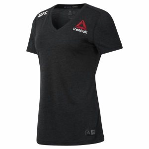 Koszulki Damskie Reebok UFC V-Neck Czarne PL 35UBIFR